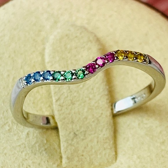 Sterling Silver Wavy Multi Color Cubic Zirconia Stackable Band Ring Size… - Picture 5 of 6